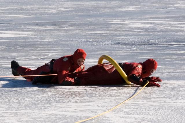 January 2009- Putnam Lake Firefighters practice the skills needed to rescue someone from the frozen lake